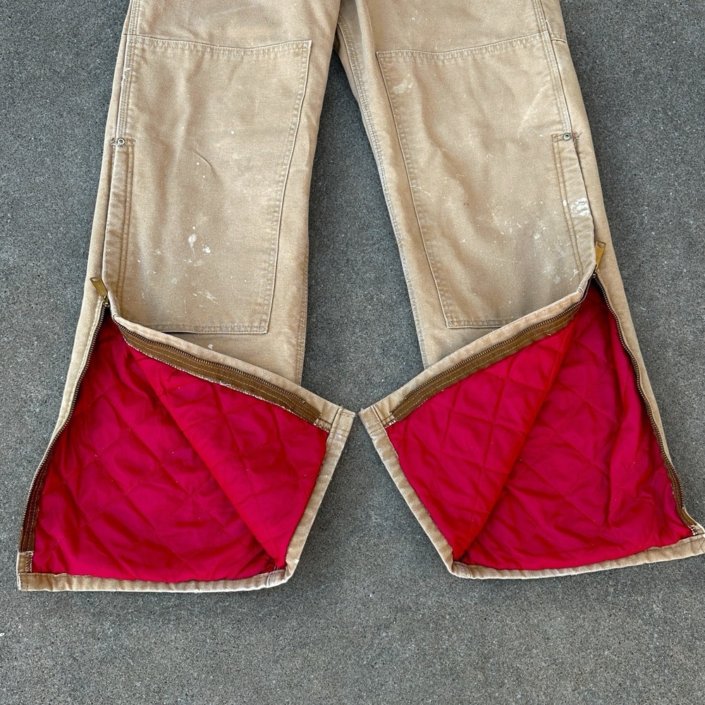 VTG Carhartt Quilted Insulated Duck Bib Overalls Mens 34x34 Double Knee R02 BRN - Picture 4 of 16